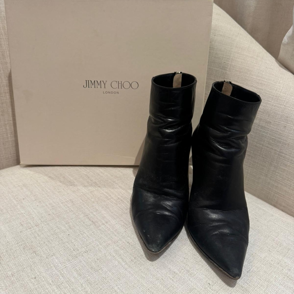 Jimmy Choo Black Leather Pointed Ankle Booties